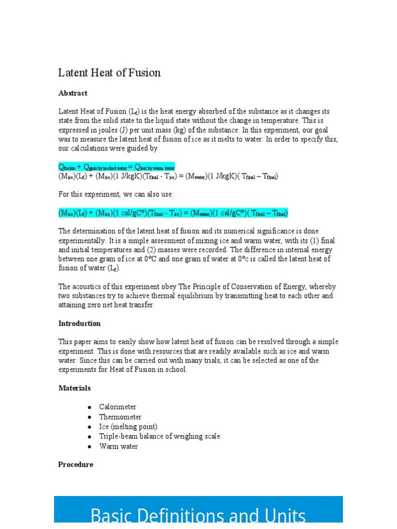 Basic Definitions and Units