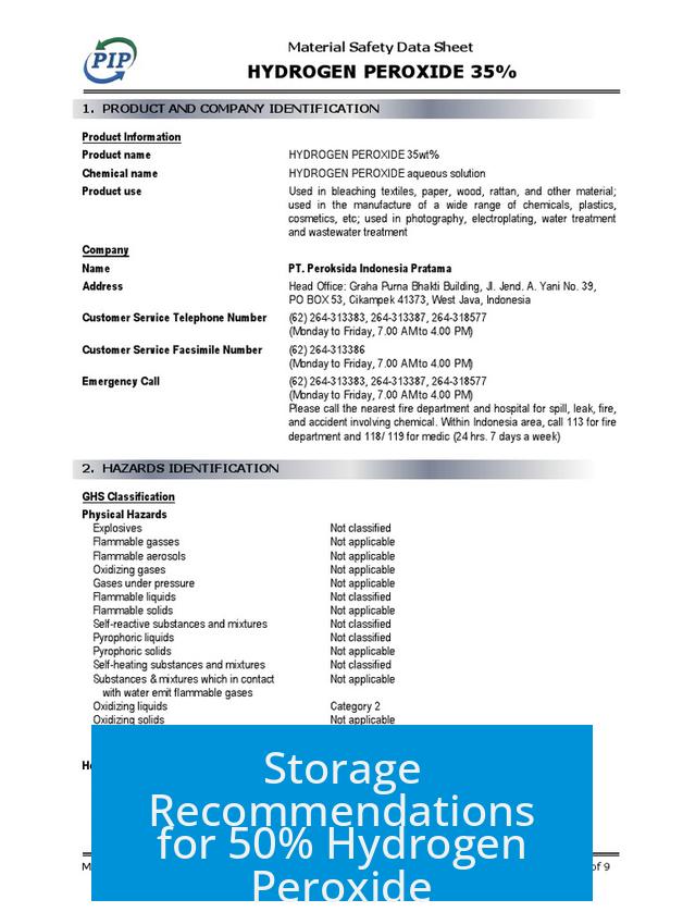 Storage Recommendations for 50% Hydrogen Peroxide