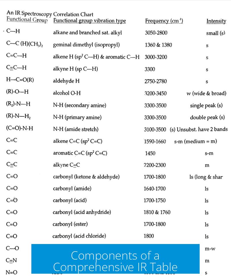 Components of a Comprehensive IR Table