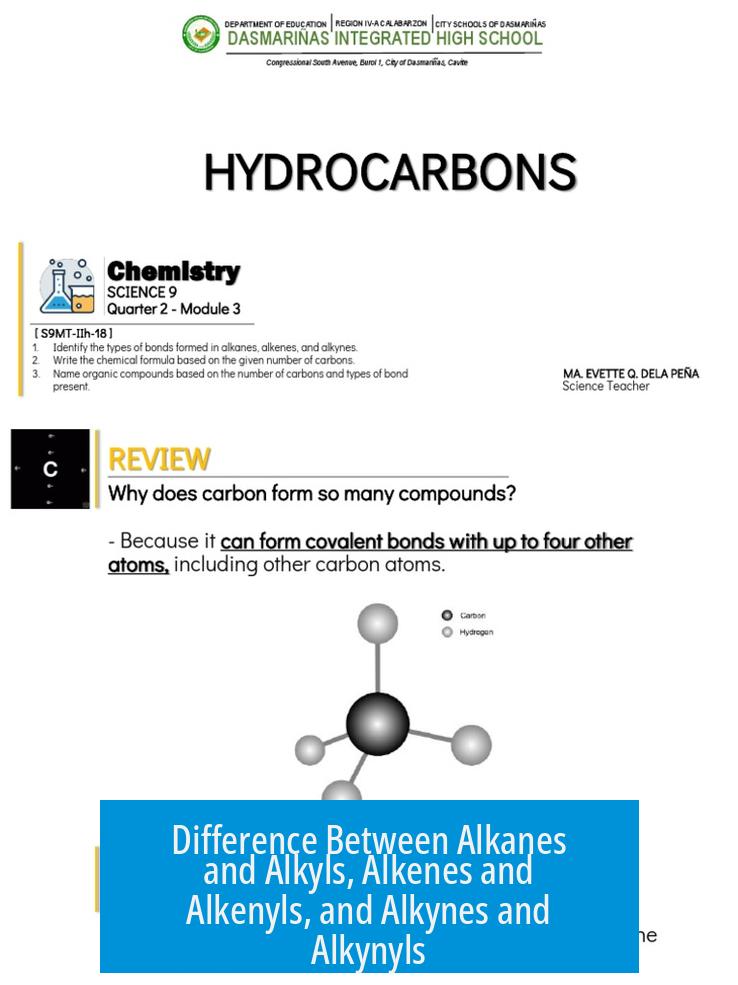 Difference Between Alkanes and Alkyls, Alkenes and Alkenyls, and Alkynes and Alkynyls