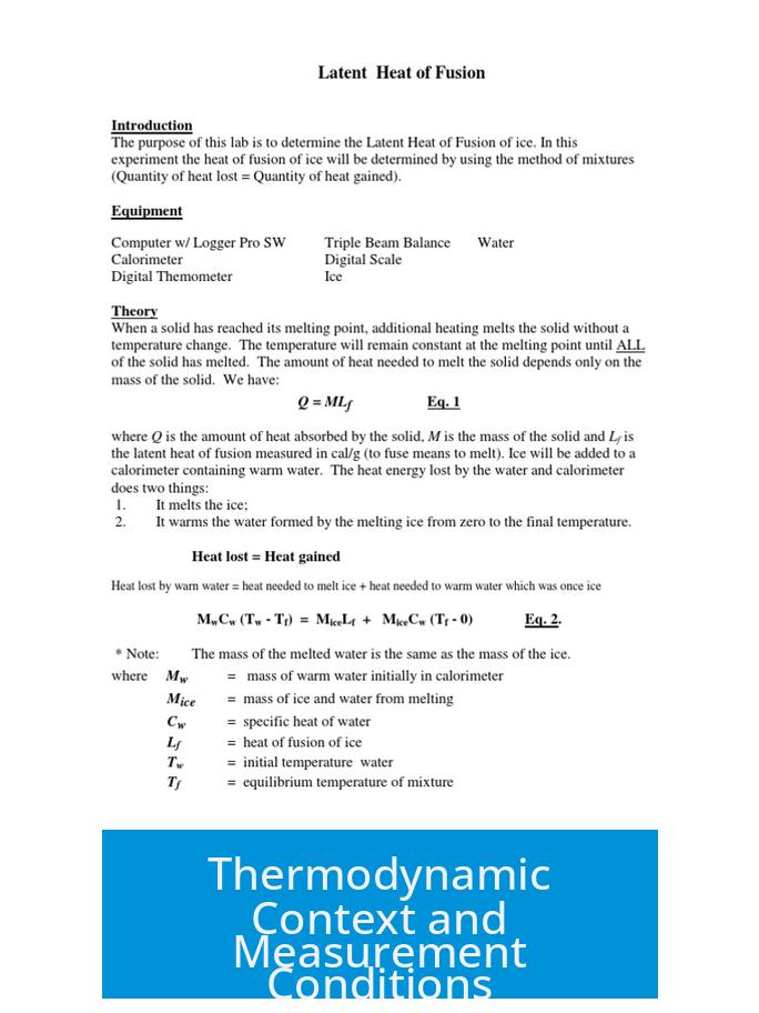 Thermodynamic Context and Measurement Conditions