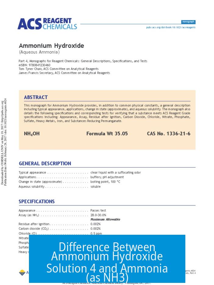 Difference Between Ammonium Hydroxide Solution 4 and Ammonia (as NH3)