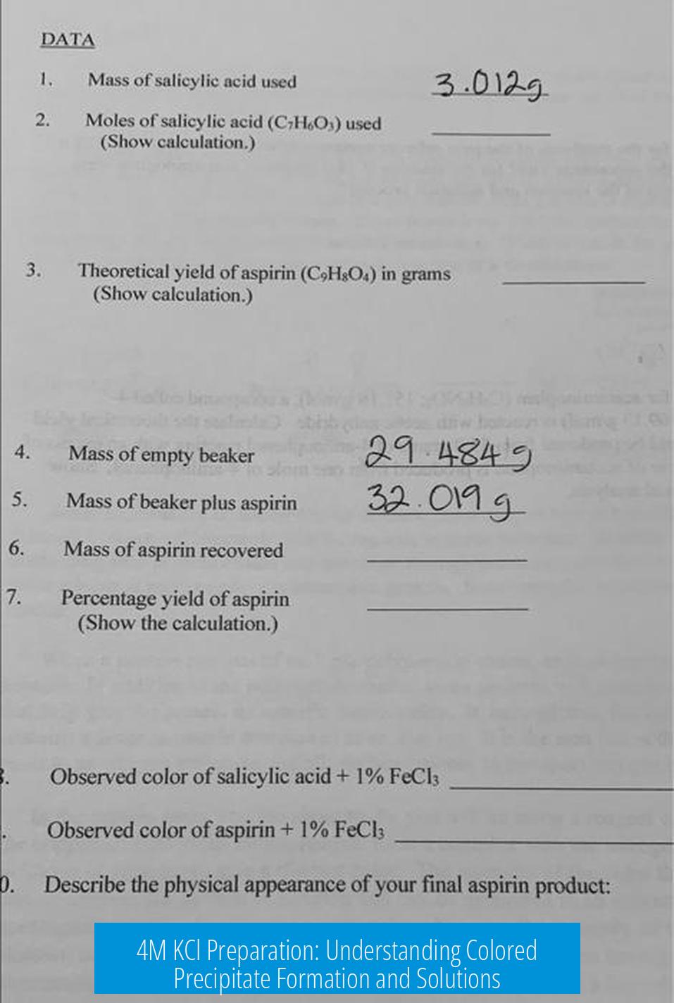 4M KCl Preparation: Understanding Colored Precipitate Formation and Solutions