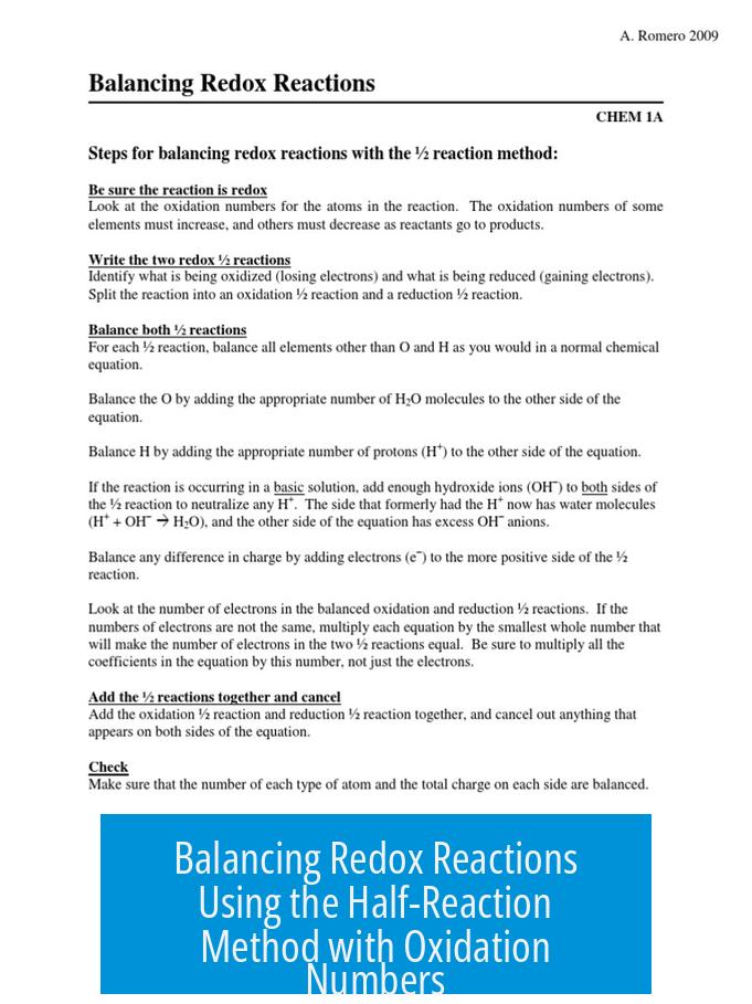 Balancing Redox Reactions Using the Half-Reaction Method with Oxidation Numbers