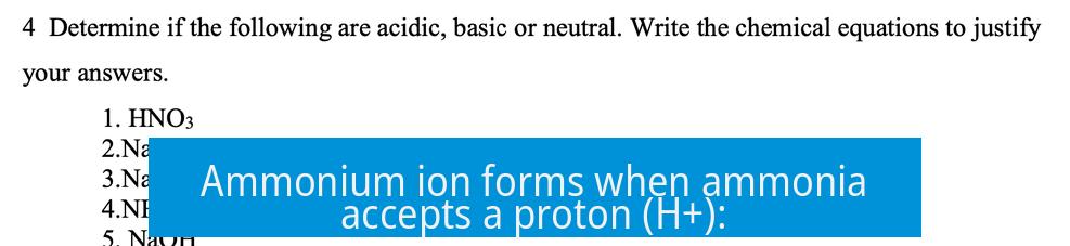 Ammonium ion forms when ammonia accepts a proton (H+):