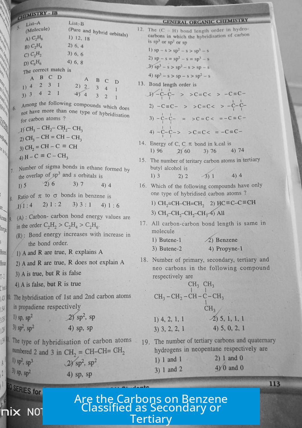 Are the Carbons on Benzene Classified as Secondary or Tertiary