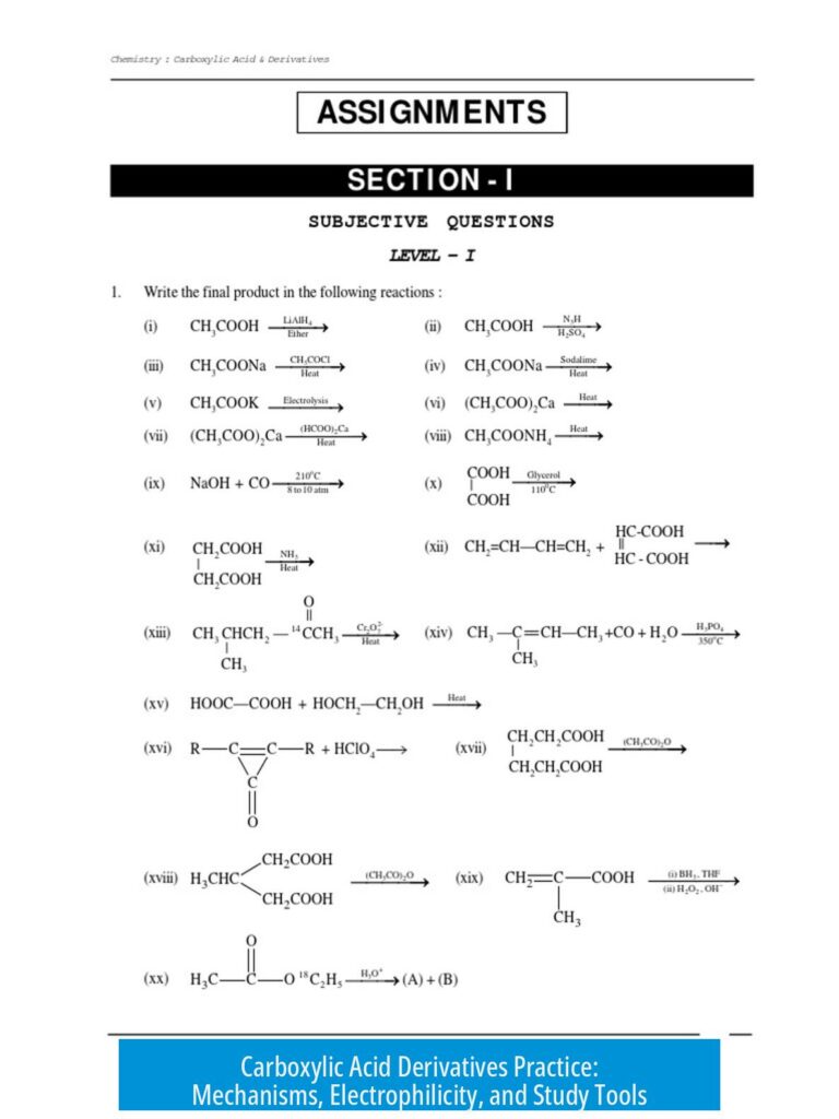 Carboxylic Acid Derivatives Practice: Mechanisms, Electrophilicity, and Study Tools