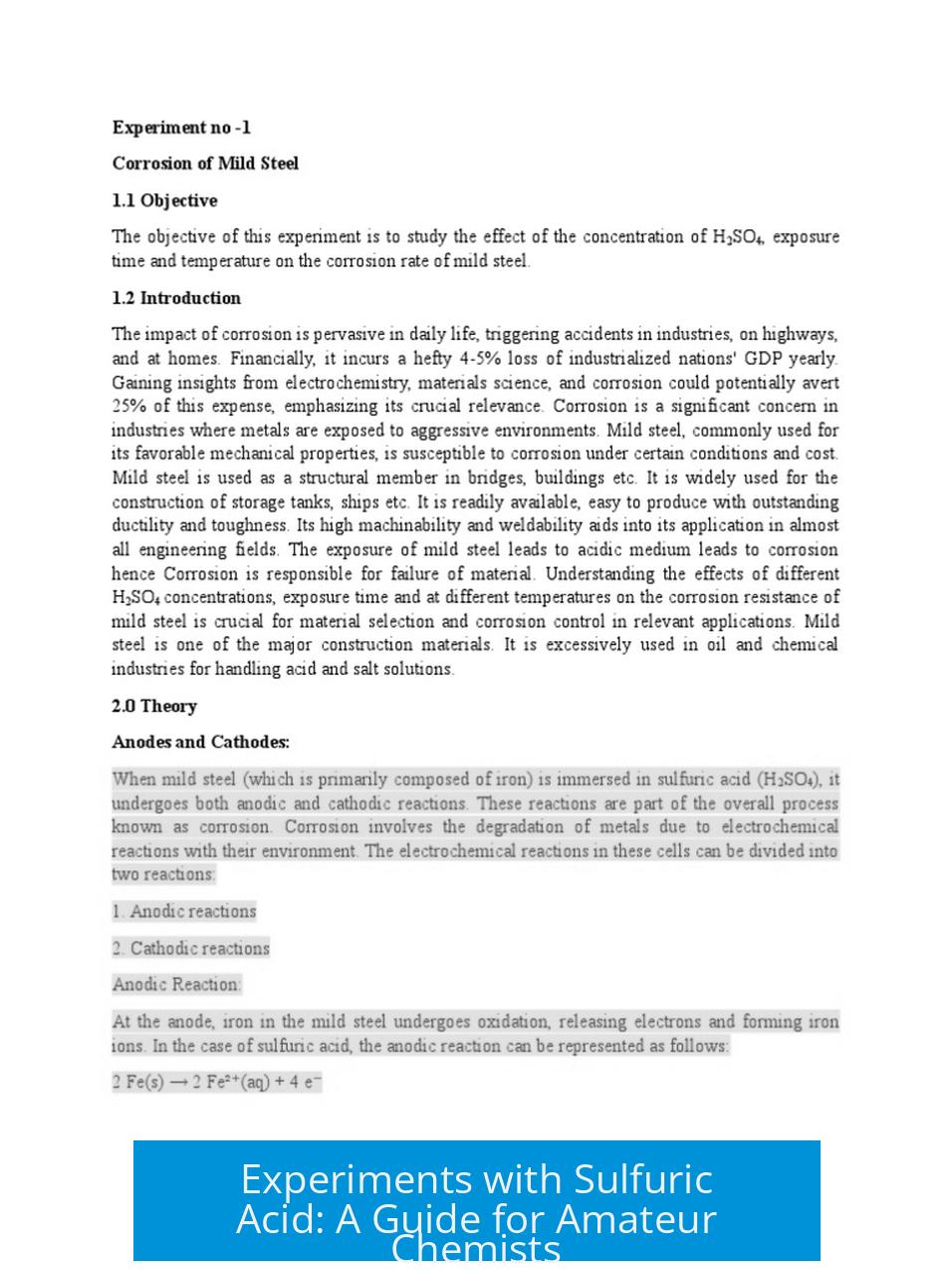 Experiments with Sulfuric Acid: A Guide for Amateur Chemists
