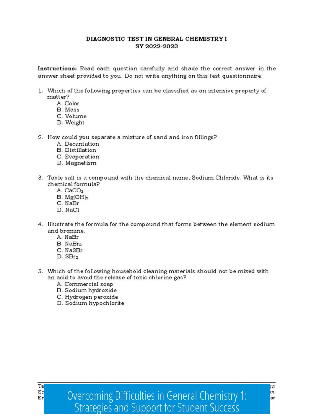 Overcoming Difficulties in General Chemistry 1: Strategies and Support for Student Success