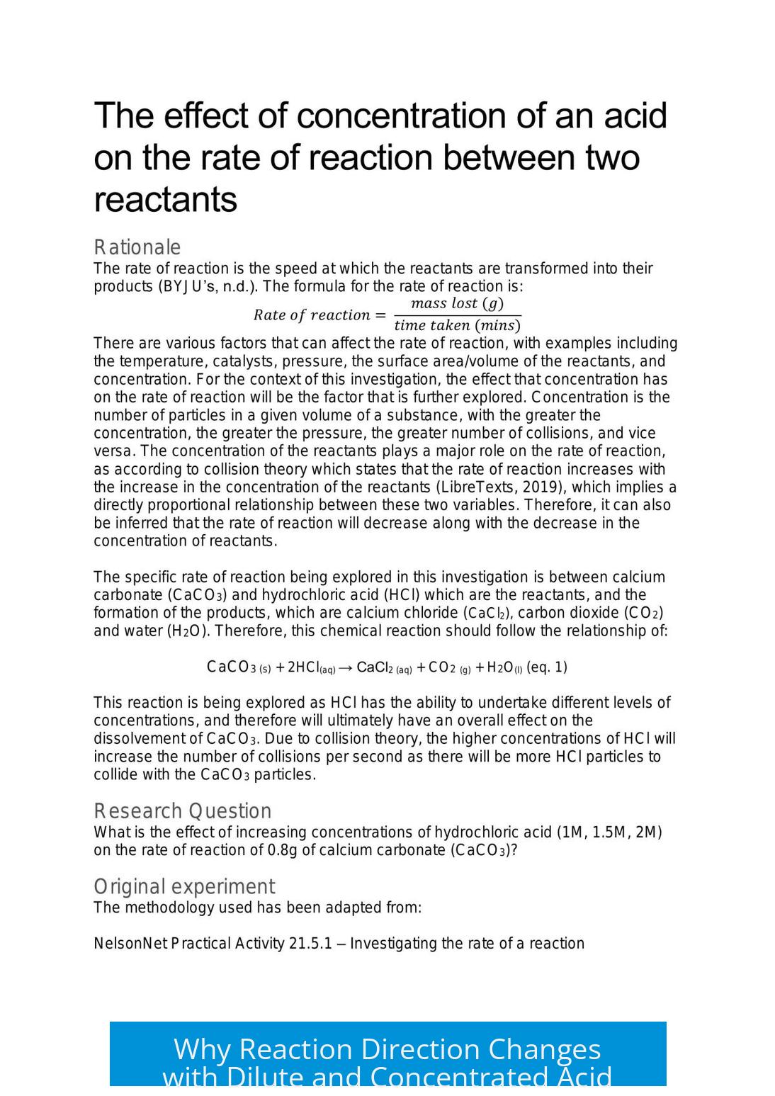 Why Reaction Direction Changes with Dilute and Concentrated Acid
