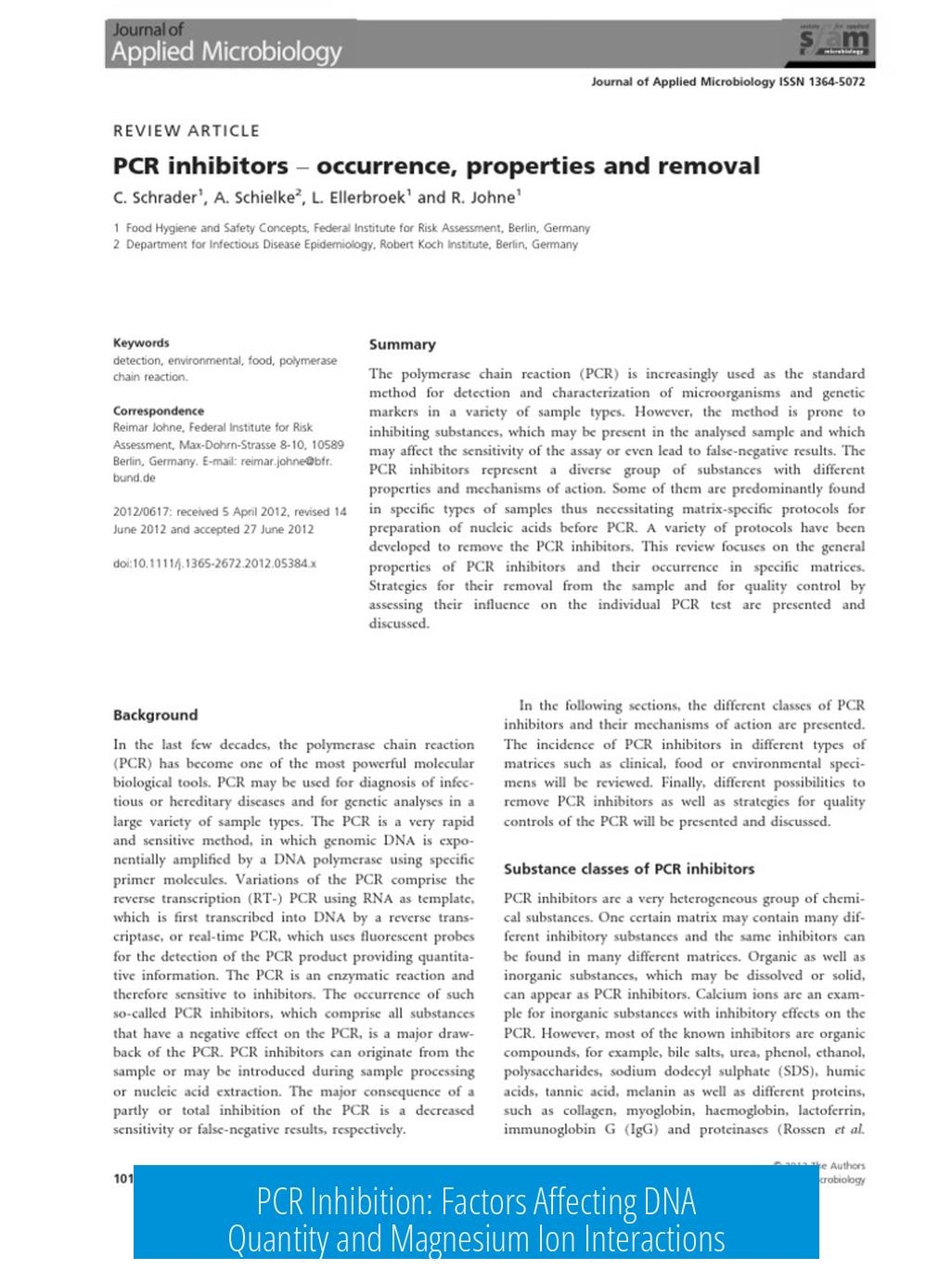 PCR Inhibition: Factors Affecting DNA Quantity and Magnesium Ion Interactions