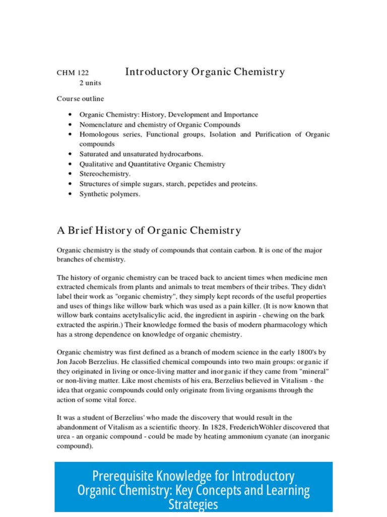 Prerequisite Knowledge for Introductory Organic Chemistry: Key Concepts and Learning Strategies
