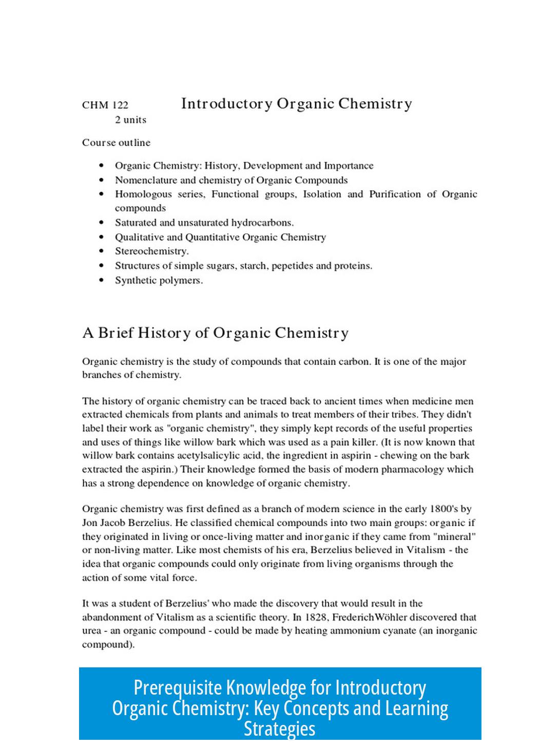 Prerequisite Knowledge for Introductory Organic Chemistry: Key Concepts and Learning Strategies