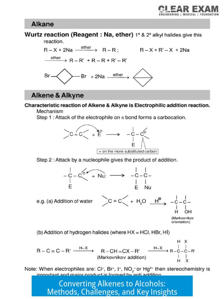 Converting Alkenes to Alcohols: Methods, Challenges, and Key Insights