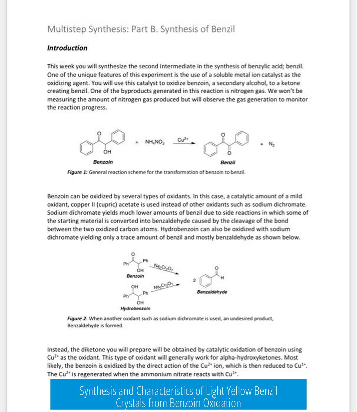 Synthesis and Characteristics of Light Yellow Benzil Crystals from Benzoin Oxidation