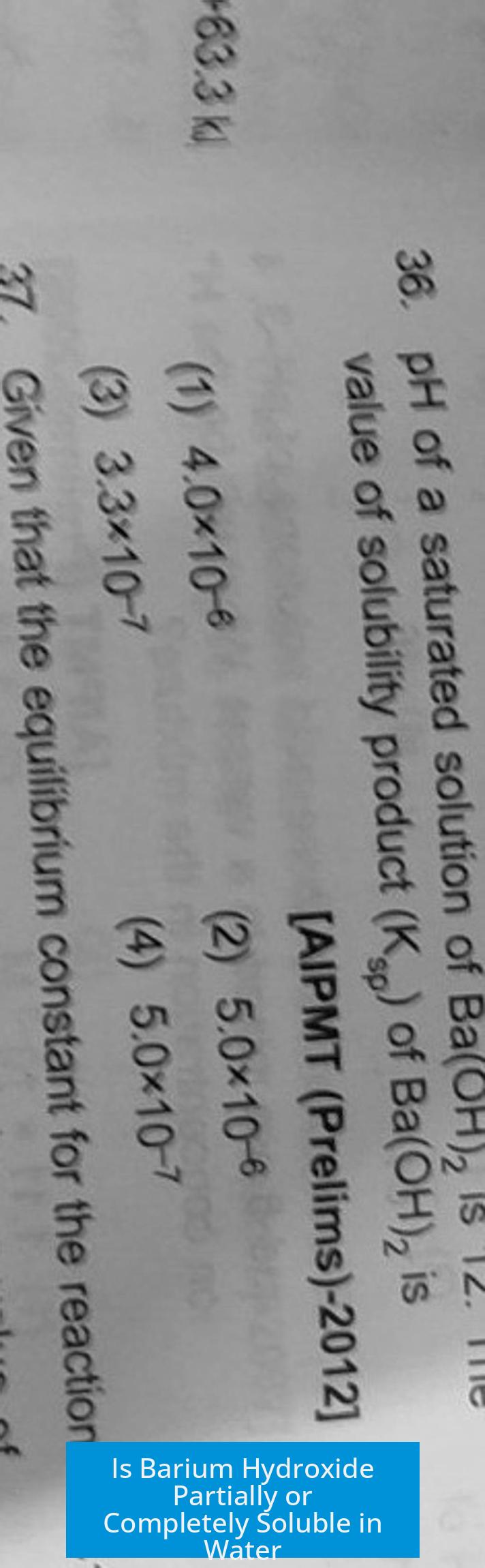 Is Barium Hydroxide Partially or Completely Soluble in Water