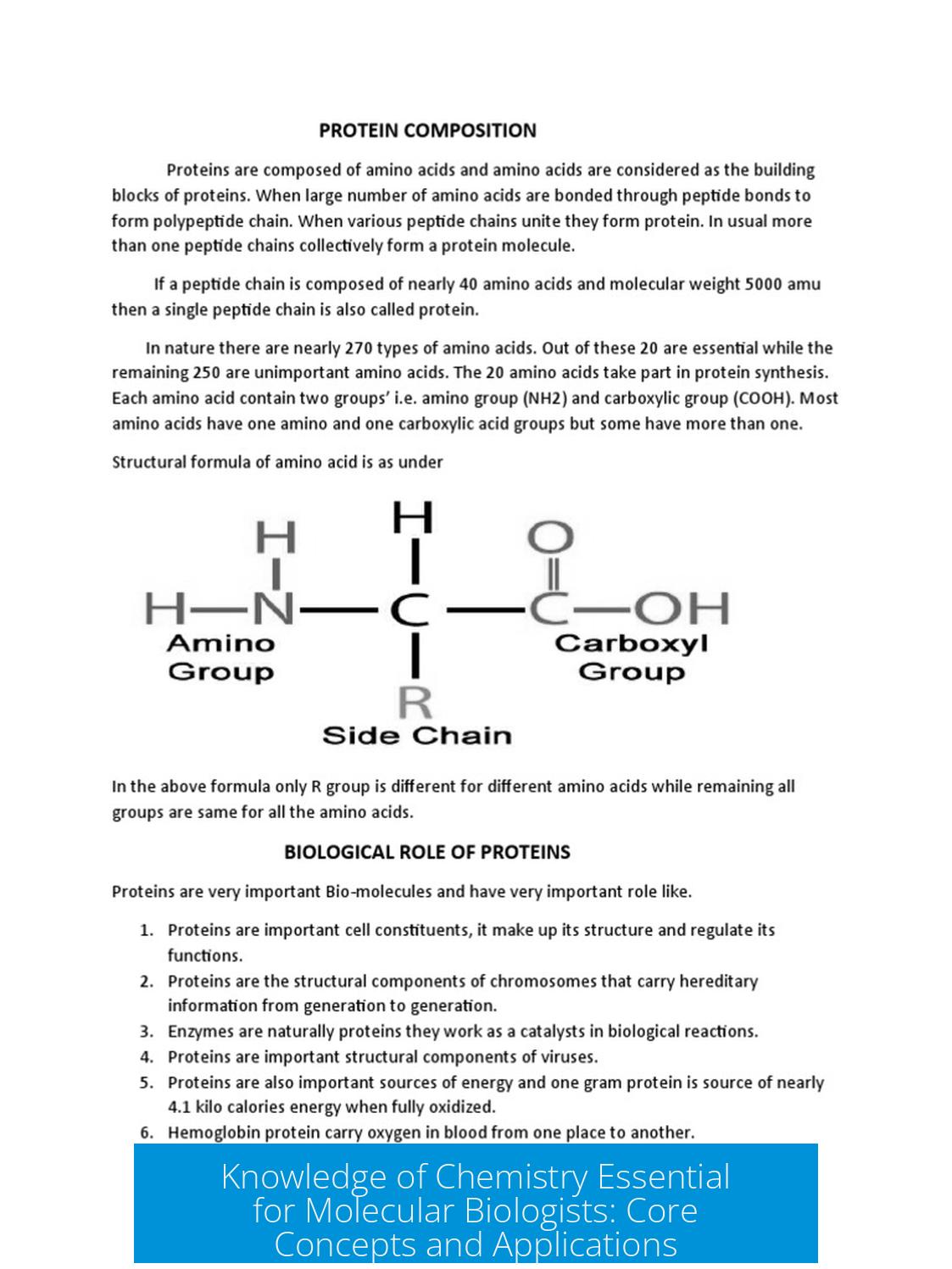 Knowledge of Chemistry Essential for Molecular Biologists: Core Concepts and Applications